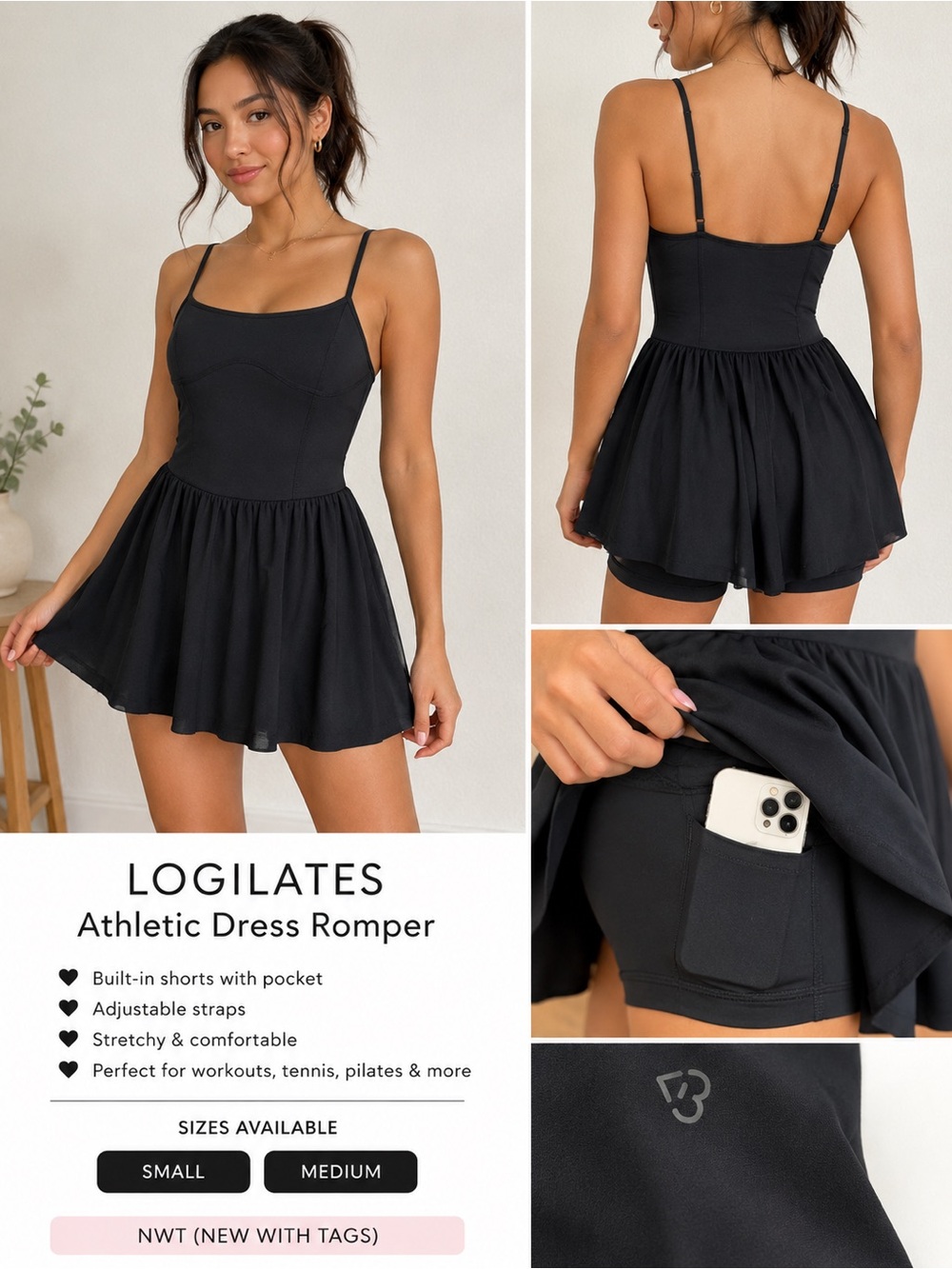 🖤 LOGILATES Activewear Dress Romper Skort Black NWT